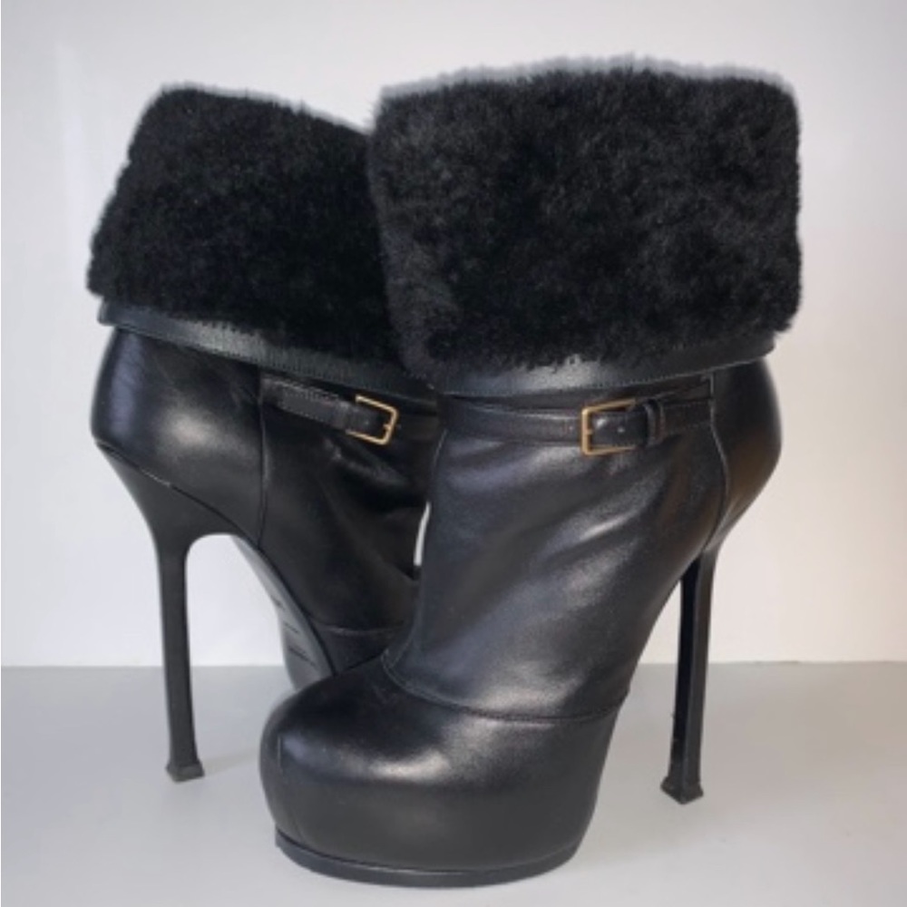 YSL leather fur boots 34.5.